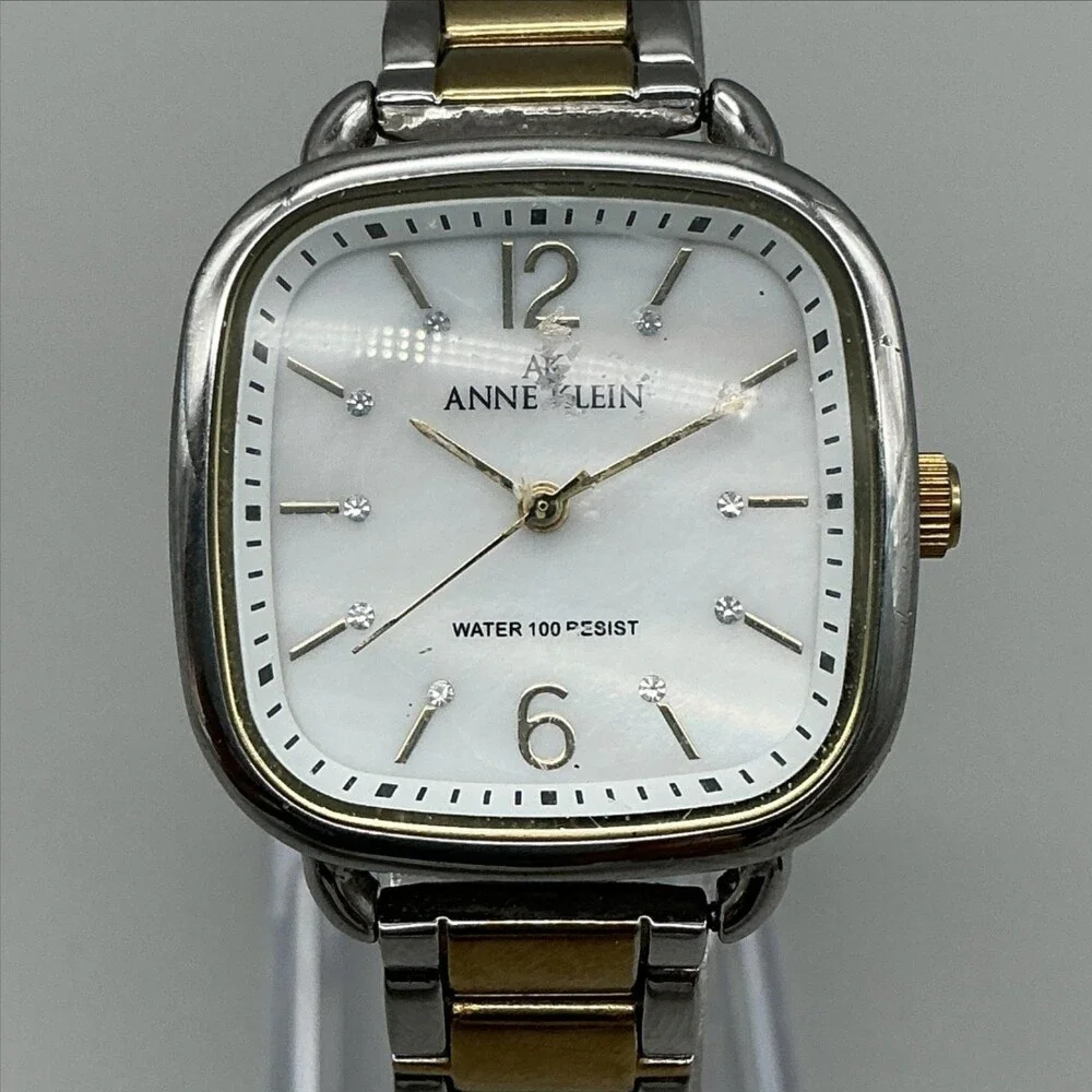 Anne Klein Womens Watch 31mm MOP Dial Two Tone Diamond 1099TV New Battery 7.5